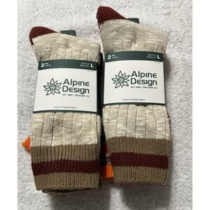 Alpine Designs Ragg Hiker Socks Lot of 2(2 Pair Each) Adult Large Maroon/BR/OR